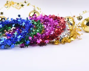 Vibrant 6-color Christmas star tinsel garland for festive tree and scene decoration
