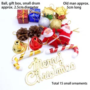 Assorted set of 15 Christmas ornaments featuring Santa Claus, bells, and balls