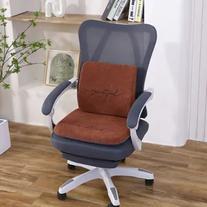 Ensemble coussin et dossier de chaise de bureau en peluche marron, assise ergonomique.