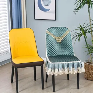 Curved dining chair cover slipcover luxury green floral lace quilted universal fit home seat cushion.