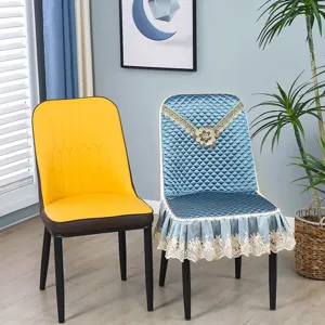 Quilted lace dining chair cover set, luxury universal full-wrap backrest seat cushion detail.