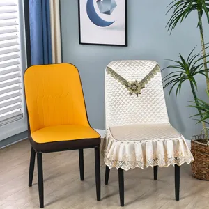 Durable curved dining chair cover with luxury lace embroidery, anti-slip universal fit.