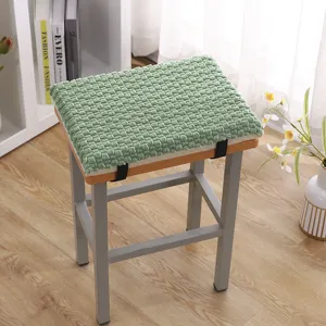 Winter warm plush stool cushion, thick fuzzy chair seat pad with secure straps for cozy seating.