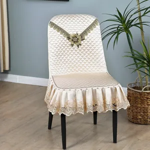 Quilted Dining Chair Cover Beige Lace Embroidery Universal Slipcovers For Home Decor