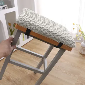 Thickened winter plush chair cushion for classroom stool, warm memory foam seat pad with straps.