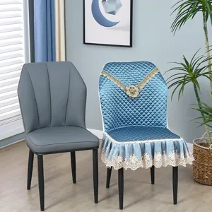 Quilted dining chair cover, luxury blue universal full cover protector for home kitchen furniture.