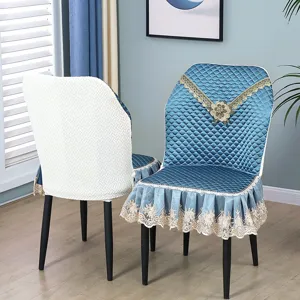 Universal dining chair cover quilted fabric with gold lace elegant home decor seat protector