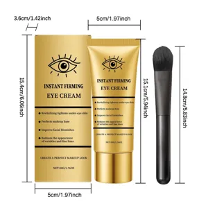 Goldene Augencreme Tuben Set mit Pinsel Detailansicht inklusive Massangaben Beschriftung.