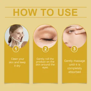 Detailed instruction graphic showing eye serum application steps for daily skin care routines.