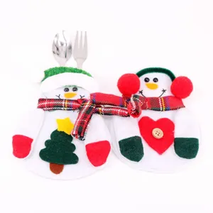 Weihnachten Schneemann Besteckhalter Festlicher Karo Schal Vliesstoff Silberwarentaschen Tisch Abendessen Dekorationen
