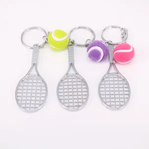 Juego de llaveros de mini raqueta de tenis con pelotas de colores regalo creativo