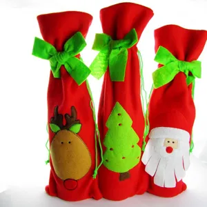Christmas Wine Bottle Cover Santa Claus Reindeer Christmas Tree Pattern Red Fabric Champagne Bottle Bag For Party Table Decor