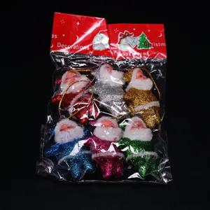 Dettaglio confezione di sei decorazioni per albero a forma di Babbo Natale glitter