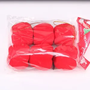 Set di sei decorazioni a mela di Natale floccate rosse in confezione trasparente