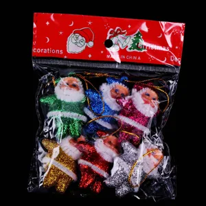 Set di sei figurine di Babbo Natale colorate e glitterate per l'albero di Natale