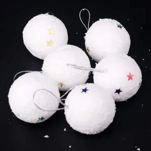 Adornos de Navidad Bolas de Nieve de Espuma Con Estrellas de Lentejuelas de Colores Bolas Colgantes Blancas Innevadas Decoración Árbol Fiesta Hogar