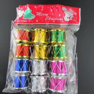 Christmas Laser Mini Drum Ornaments Colorful Holographic Drum Hanging Decorations For Christmas Tree Holiday Party Home Decor PVC Small Hanging Gifts