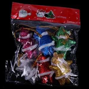 Set di 6 ciondoli colorati glitterati Babbo Natale per decorazione dell'albero di Natale