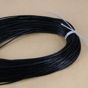 Close-up view of a bundle of black waxed necklace cords for DIY jewelry making.