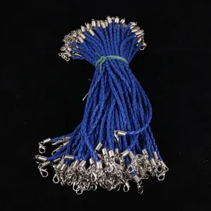 Bundel van 3 mm blauwe gevlochten PU-lederen koorden met zilveren karabijnsluitingen
