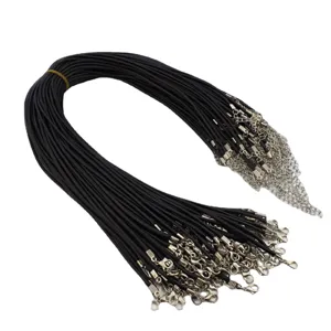 Paquete de cordones negros encerados de 2 mm para collares con cierres de langosta de plata