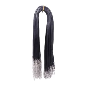 Juego de cordones de collar negros encerados de 2 mm con cierres de langosta plateados.