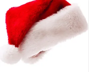 Detailopname van de zachte pluche textuur op deze feestelijke rood-witte kerstmuts