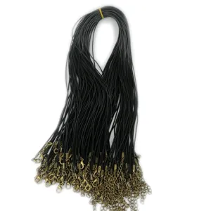 Zwarte 1,5 mm waskoordsnoer ketting met antiek bronzen karabijnsluiting en verlenging
