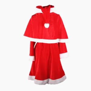 Achteraanzicht van premium kerstmannenpak van goudfluweel met bijpassende cape en muts