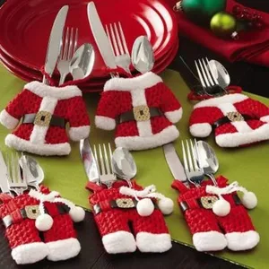 Festive Santa Claus suit and pants cutlery holder set for Christmas table decoration