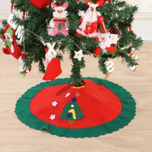 Falda de Árbol de Navidad Minimalista de Tela Borde Ondulado Aplique Decoración Navideña Roja Verde Tapete Redondo para Hogar Fiesta