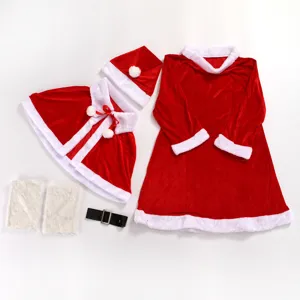 Set costume di Natale in velluto rosso con vestito, mantella e cappello da donna