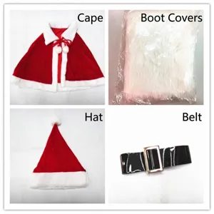Women's 5-piece red velvet Christmas costume accessories set including cape hat and belt