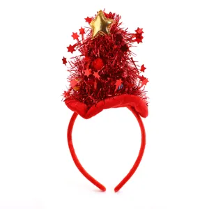 Cerchietto festivo ad albero di Natale rosso con stella dorata per cosplay di festa.