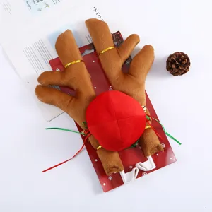 Juego de decoración de coche con cuernos de reno de Navidad y nariz roja en tarjeta roja