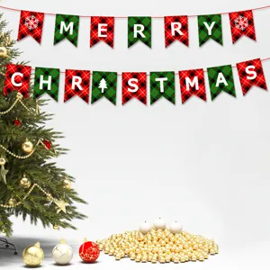 Bannière Merry Christmas à carreaux rouge et vert pour décoration de fête