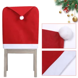 Detailed close-up of festive red Santa hat design Christmas dining chair cover set