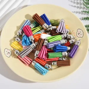 Bulk mixed color faux suede leather tassels with silver metal caps for DIY jewelry crafts