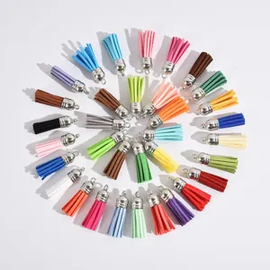 Colorful faux suede leather tassels with silver caps for DIY jewelry making crafts
