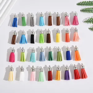 Mixed color suede leather tassels with silver caps for DIY jewelry making accessories