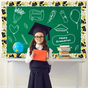 Bordes adhesivos para tablones de anuncios de graduación con birretes y trofeos escolar