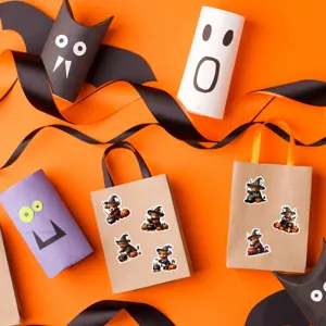 Pegatinas de Halloween de vaca de las tierras altas mago en bolsas de papel kraft