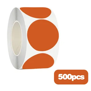 A roll of 500 pieces of blank orange circular self-adhesive decorative marking stickers