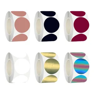 Assortment of six rolls with colorful circular adhesive labels for decor and marking
