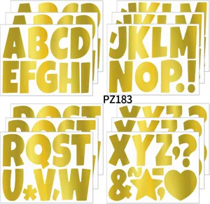 Set of 4 large gold vinyl alphabet stickers for bulletin boards and classroom decoration