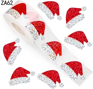 Vista de detalle de 500 pegatinas láser brillantes de gorro de Papá Noel de regalo