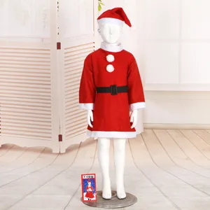 Girls Christmas Dress With Hat And Belt Kids Santa Costume Non-woven Fabric Red Festive Holiday Outfit For Party Role Play