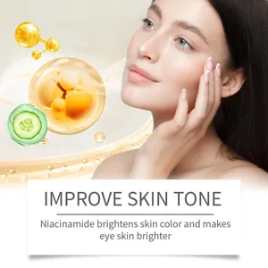Close-up detail of eye skincare roller with niacinamide, brightening eye contour and skin tone.