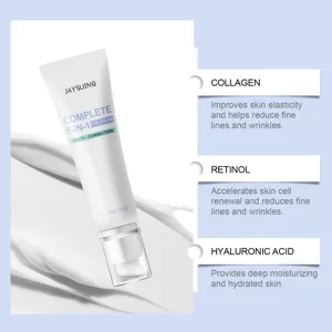 Gedetailleerd overzicht van Jaysuing verstevigende oogcrème met collageen en retinol.