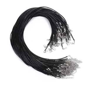 Zwarte wax koord kettingen in bulk met karabijnsluiting en verlengketting voor DIY sieraden